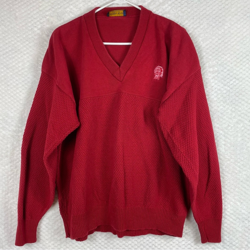 🔥 Andrew Rohan Indian Chief V-neck Pullover Red Knit Sweater Size Large